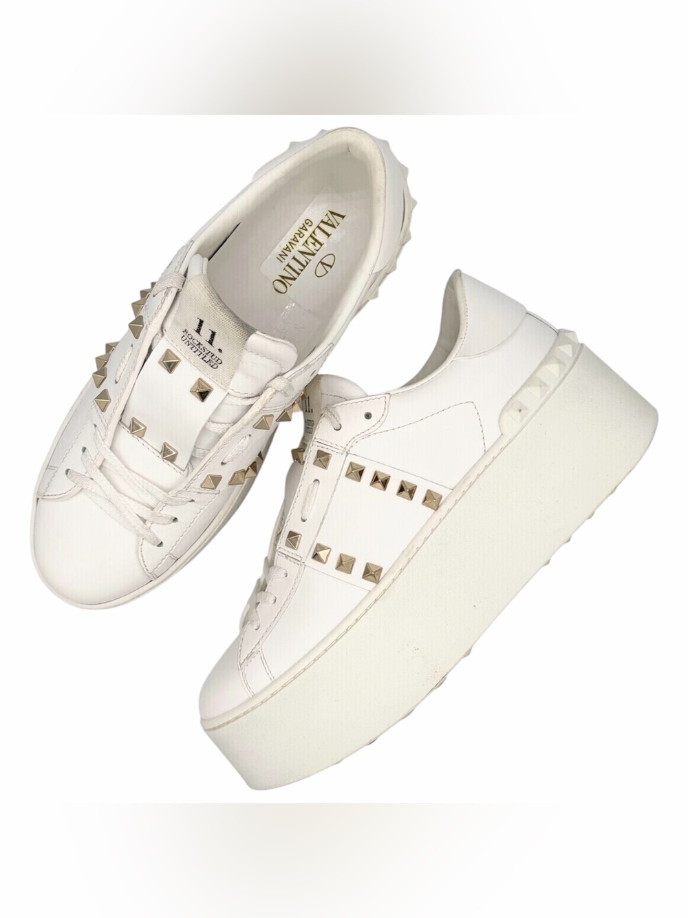 Valentino Garavani Rockstud Untitled Platform Sneakers White Leather EU 39 US 9